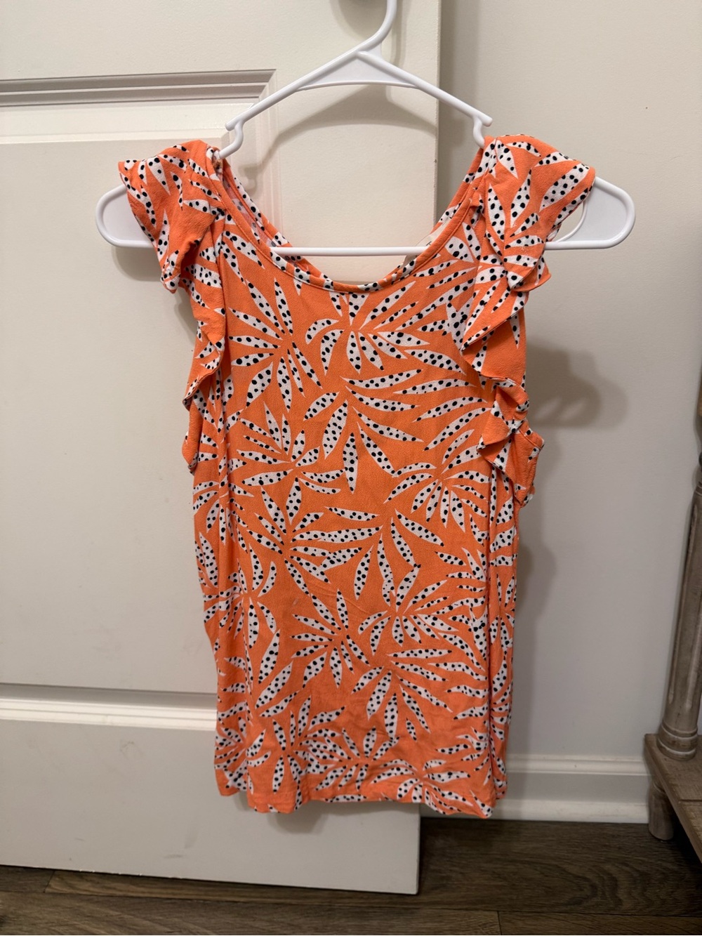 LOFT Orange Printed Ruffle Sleeve Tank